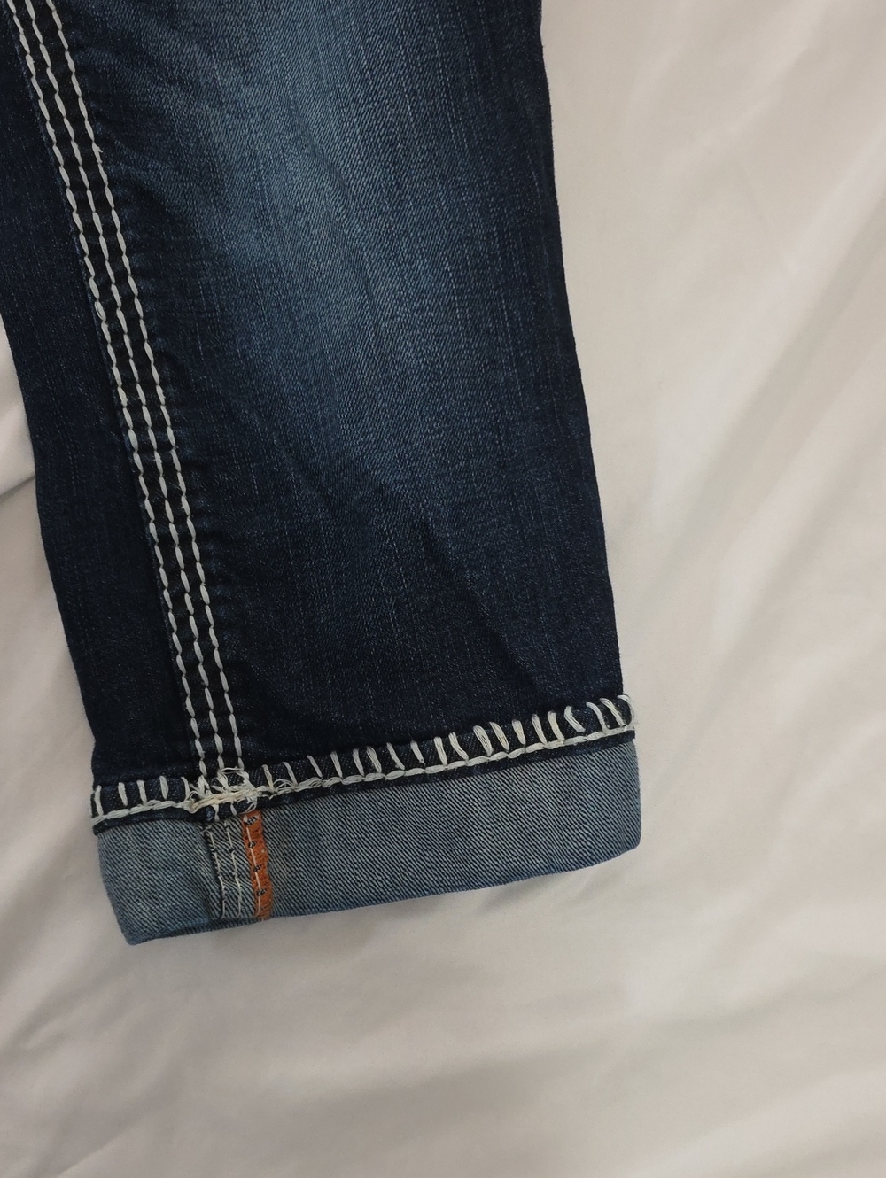 Rock Revival Dark Wash Cropped Jeans with White Contrast Stitching - Picture 2 of 10